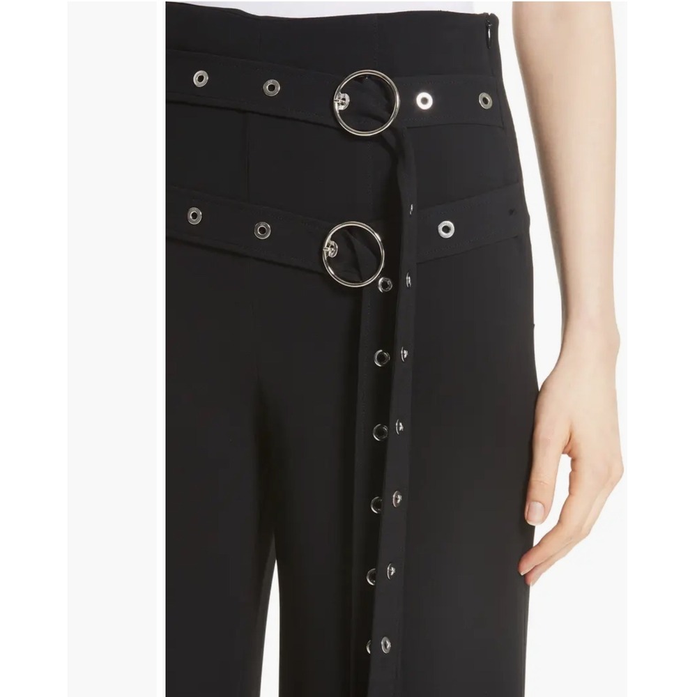 Cinq a Sept Wide Leg Pants Women 0 Black Excellent Grommet Double Belt High Rise - Picture 2 of 11